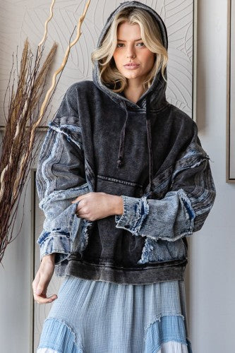 Black & Denim Patchwork Hoodie