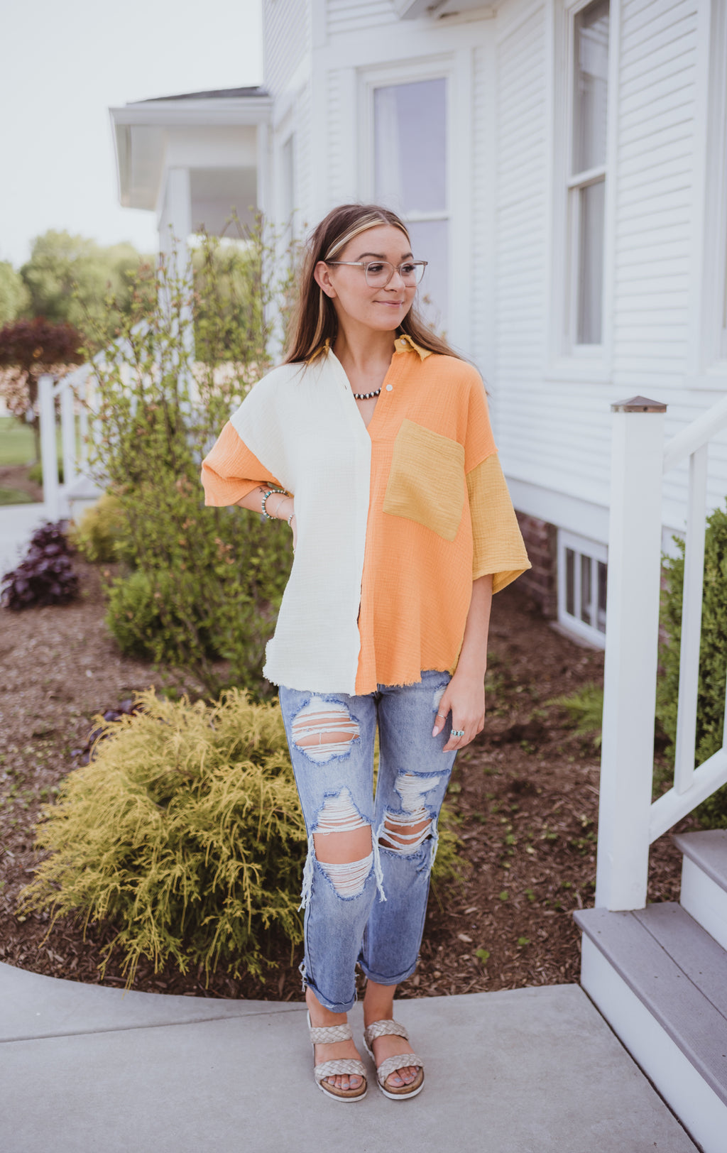 High Rise Distressed Beach Denim
