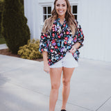 Black Watercolor Floral L/S Blouse