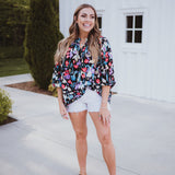 Black Watercolor Floral L/S Blouse