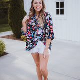 Black Watercolor Floral L/S Blouse