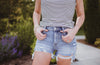 Medium Wash High Rise Distressed Shorts