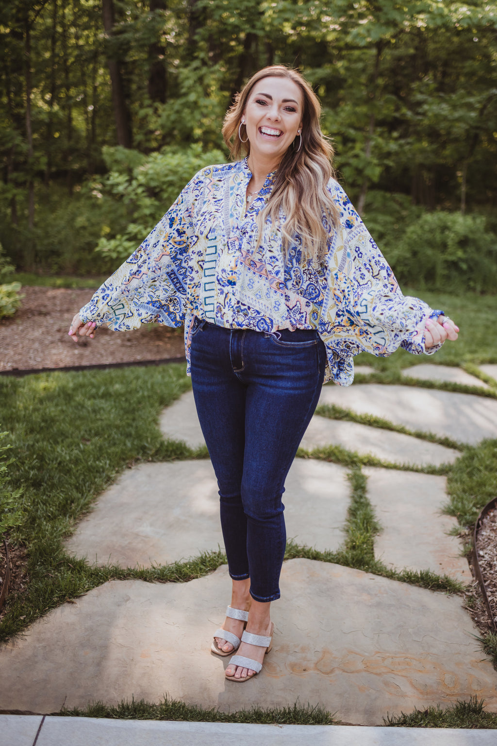 Blue Mix Print L/S Bodysuit