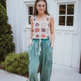 Cream Multi Floral Patchwork Crochet Tank