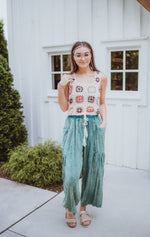 Washed Green Wide Leg Pant with Side Pocket