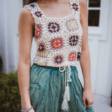 Cream Multi Floral Patchwork Crochet Tank