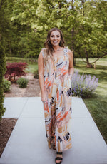 Peach Combo Abstract Stroke Wide Leg Jumpsuit