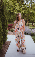 Peach Combo Abstract Stroke Wide Leg Jumpsuit