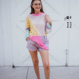 Pastel Distressed Colorblock Pullover
