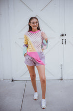 Pastel Distressed Colorblock Pullover