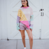 Pastel Distressed Colorblock Pullover