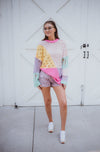 Pastel Distressed Colorblock Pullover