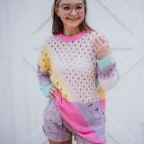 Pastel Distressed Colorblock Pullover