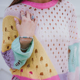 Pastel Distressed Colorblock Pullover