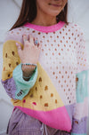 Pastel Distressed Colorblock Pullover