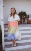 Tiered V Neck Midi Colorblock Dress