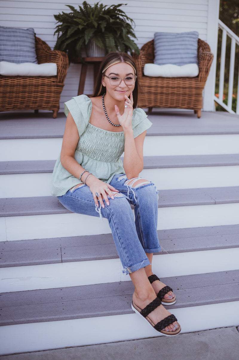 High Rise Distressed Beach Denim