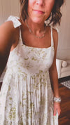 Olive Fruit Blossom Tiered Dress with Shoulder Tie