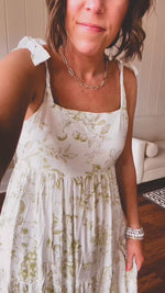 Olive Fruit Blossom Tiered Dress with Shoulder Tie