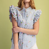 Fluttery Floral Cap Sleeve Embroidered Blouse