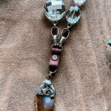 Metal Necklace with Crystal Chain Accent & Agate Stone