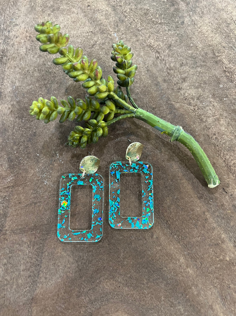 Blue Flake Acrylic Rectangle Drops