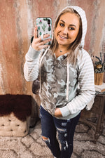 Striped Sleeve Camo Hooded Top