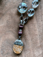 Metal Necklace with Crystal Chain Accent & Agate Stone