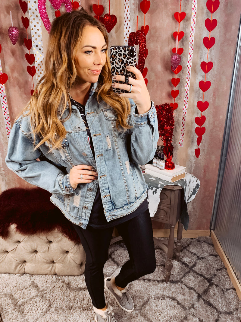 Distressed Studded Denim Jacket