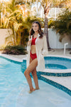 Off White Cinched Waist Gauze Cardigan