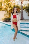 Off White Cinched Waist Gauze Cardigan