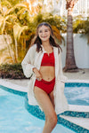 Off White Cinched Waist Gauze Cardigan