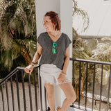 Black + Ivory Tiny Stripe V Neck Tee