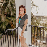 Black + Ivory Tiny Stripe V Neck Tee