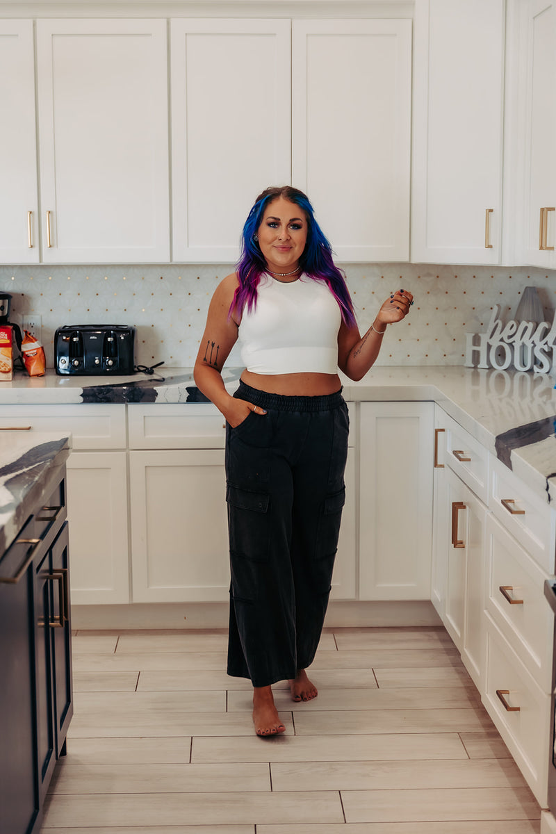 Black Wide Leg Pants with Side Pockets