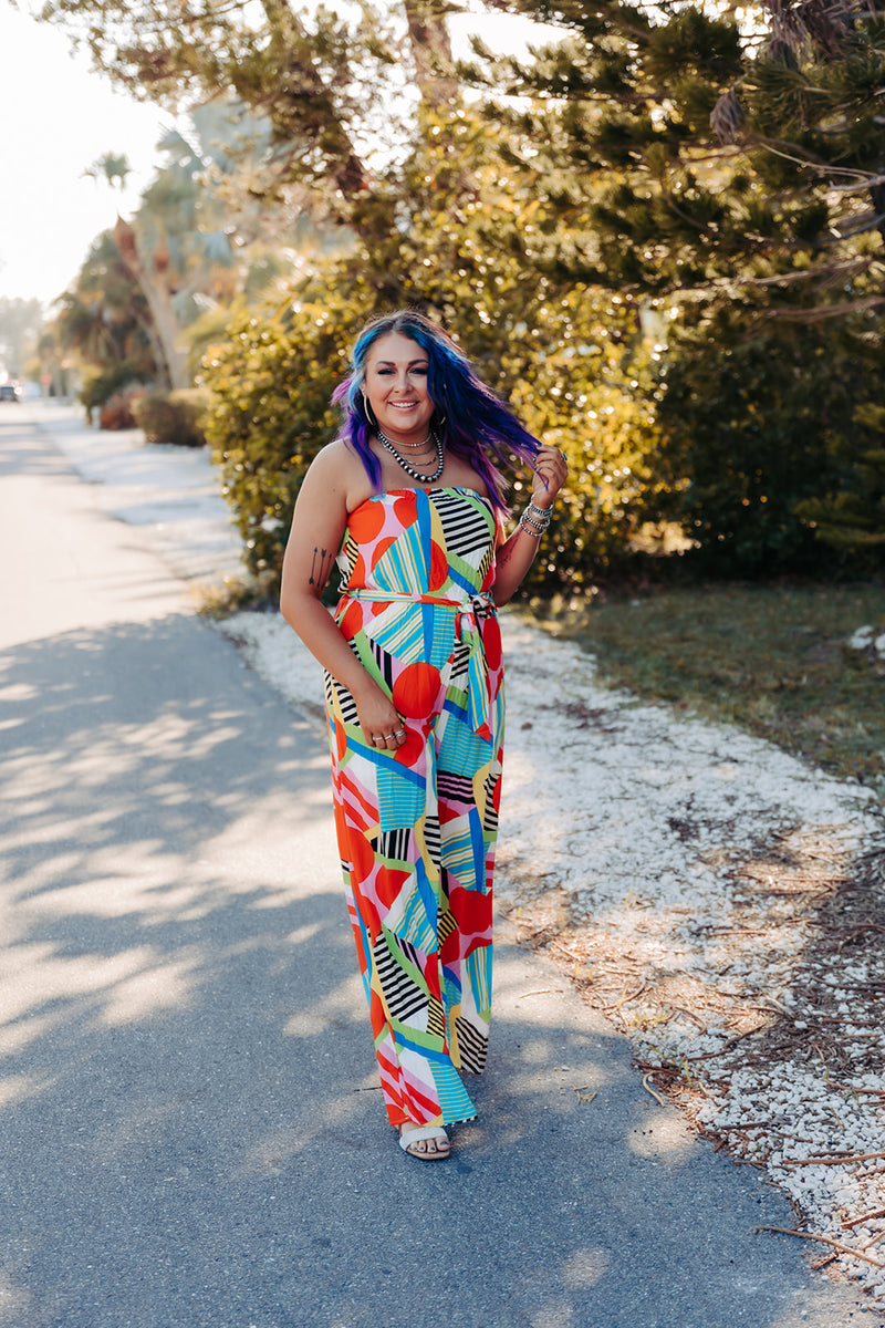 Multi Line Retro Jumpsuit