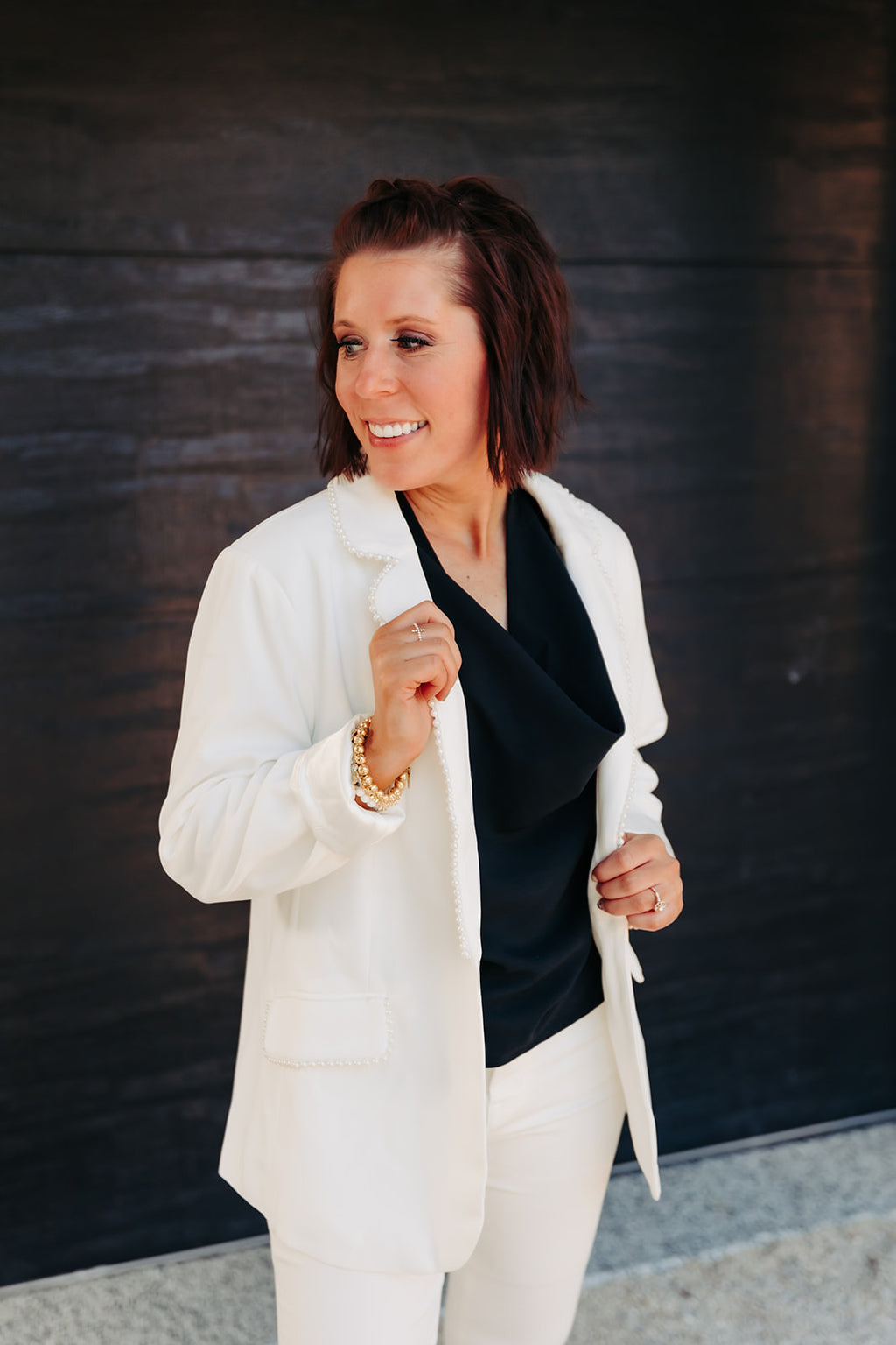 Ivory + Pearl Accent Blazer