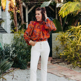 Rust Floral Printed Blouse with Slit Back