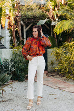 Rust Floral Printed Blouse with Slit Back