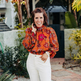 Rust Floral Printed Blouse with Slit Back