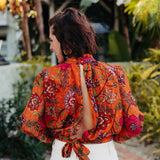 Rust Floral Printed Blouse with Slit Back