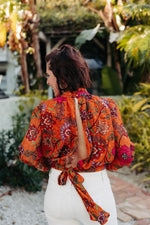 Rust Floral Printed Blouse with Slit Back