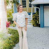 Blue Multi 3D Floral Jacquard Blouse