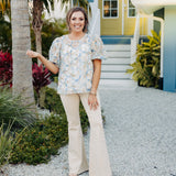 Blue Multi 3D Floral Jacquard Blouse