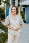 Blue Multi 3D Floral Jacquard Blouse