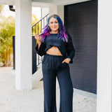 Black Woven Mom Crop Shirt