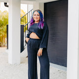 Black Woven Mom Crop Shirt