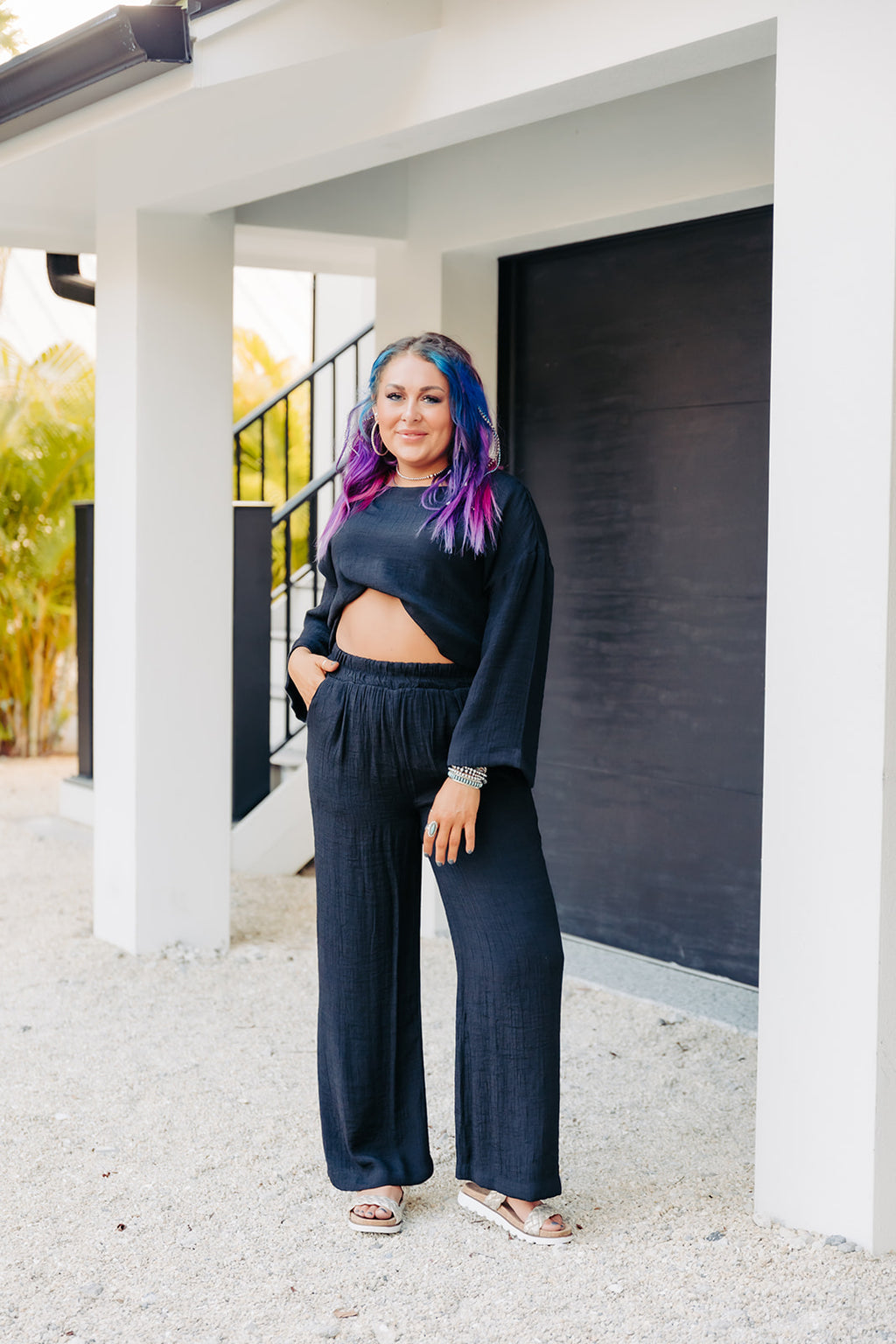 Black Woven Mom Crop Shirt