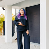 Black Woven Mom Crop Shirt