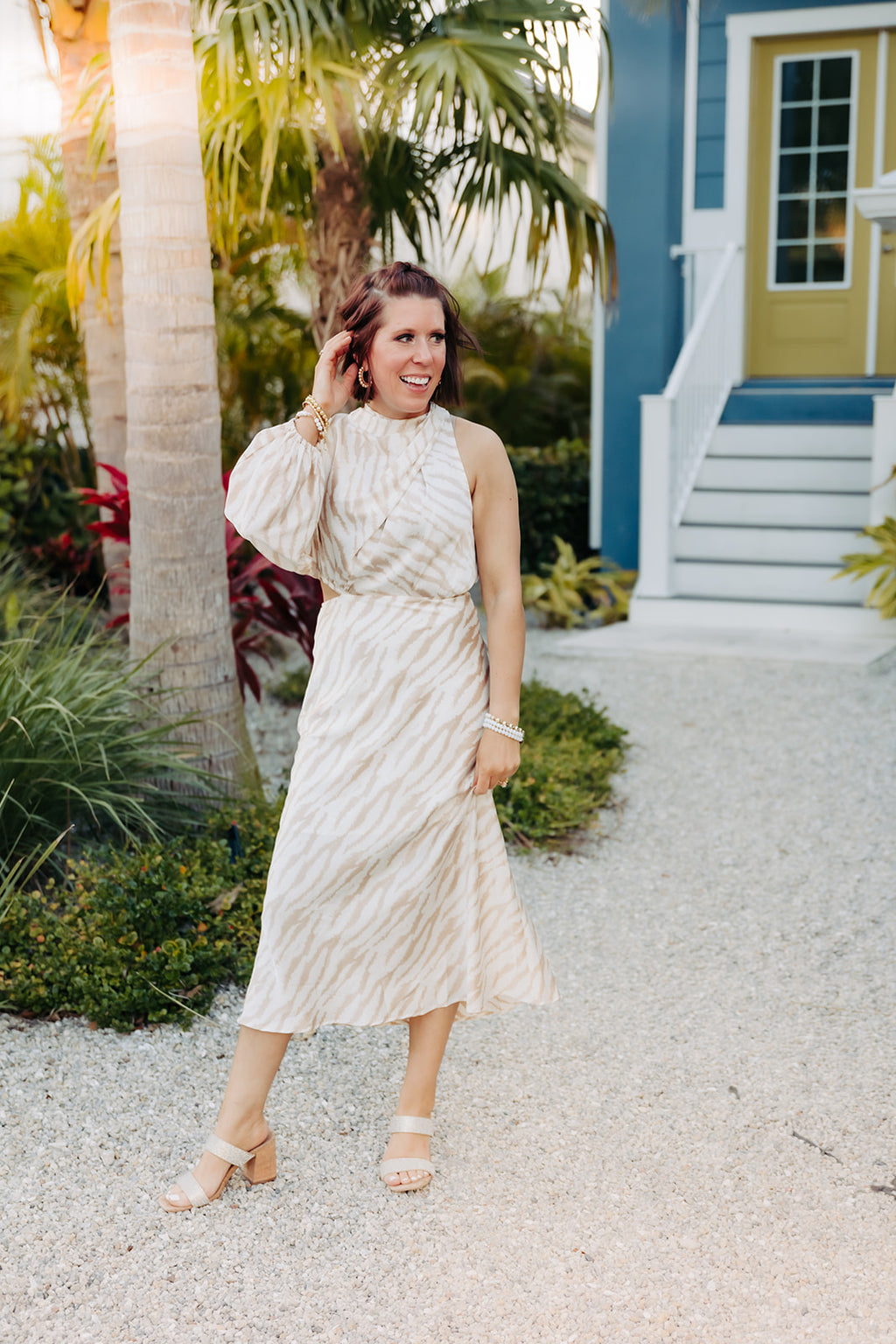 Latte Zebra Satin Midi Dress
